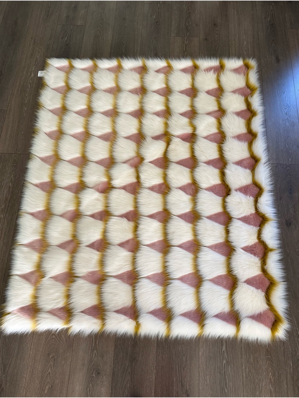 Anthropologie Faux Fur Throw in White, Pink & Gold